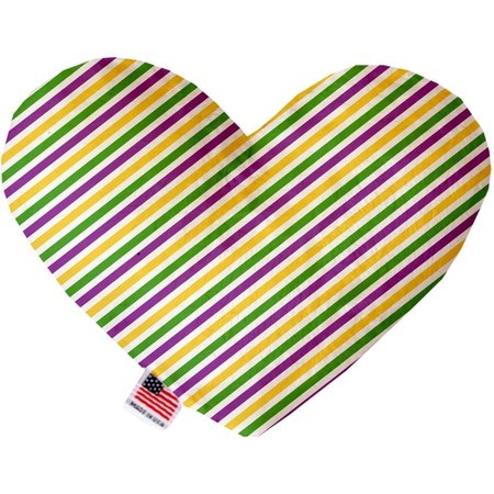 MIRAGE PET PRODUCTS Mardi Gras Stripes Stuffing Free 8 in. Heart Dog Toy 1380-SFTYHT8